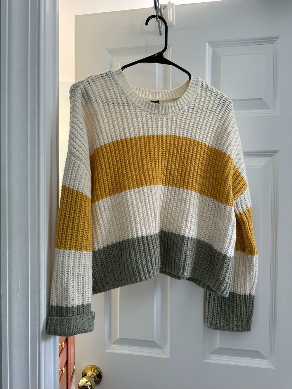 moon & madison Striped Crewneck Sweater - White, Mustard & Olive